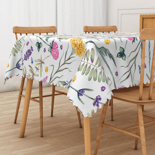 Lofaris Lovely Floral Rectangle Tablecloth with Cute Plant Pattern for Whimsical Garden and Kids Party Decor
