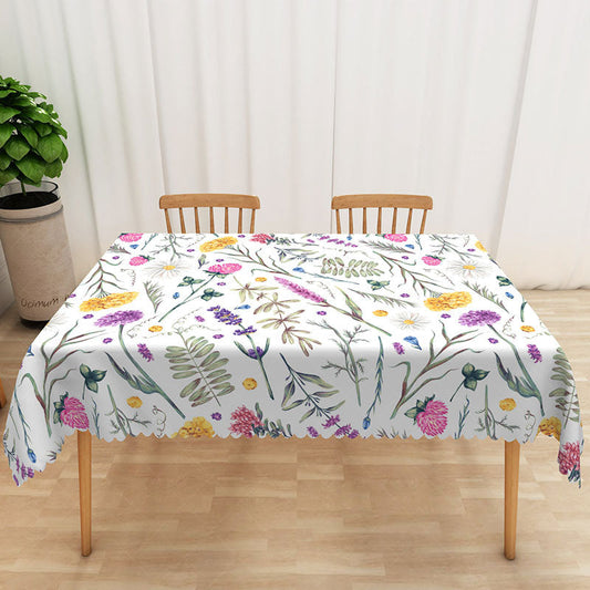 Lofaris Lovely Floral Rectangle Tablecloth with Cute Plant Pattern for Whimsical Garden and Kids Party Decor