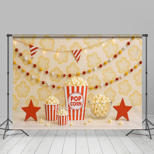 Lofaris Lovely Popcorn Flag Light Photo Cake Smash Backdrop