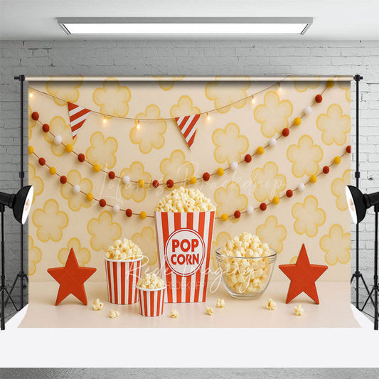 Lofaris Lovely Popcorn Flag Light Photo Cake Smash Backdrop