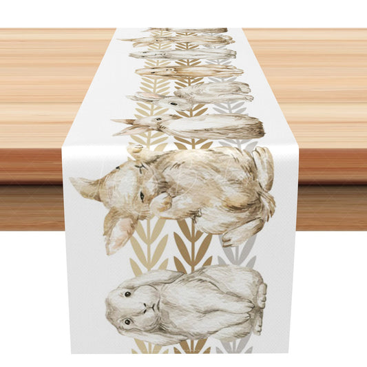 Lofaris Lovely Rabbits Brown Leaves Easter Table Runner