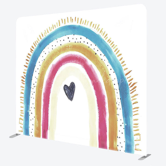 Lofaris Lovely Rainbow Heart Sweet Square Tension Backdrop