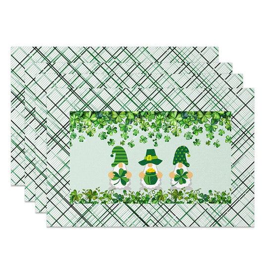 Lofaris Lucky Gnomes Plaid Set of 4 Placemats St. Patricks Day Shamrocks and Green Tartan Dining Table Mats