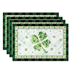 Lofaris Lucky Horseshoe Shamrock Set of 4 Placemats St. Patricks Day Plaid and Clover Dining Table Mats