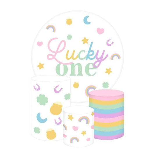 Lofaris Lucky One First Birthday Round Backdrop Kit St Patrick’s Day or Rainbow Party Girls Pastel Photo Prop Decor
