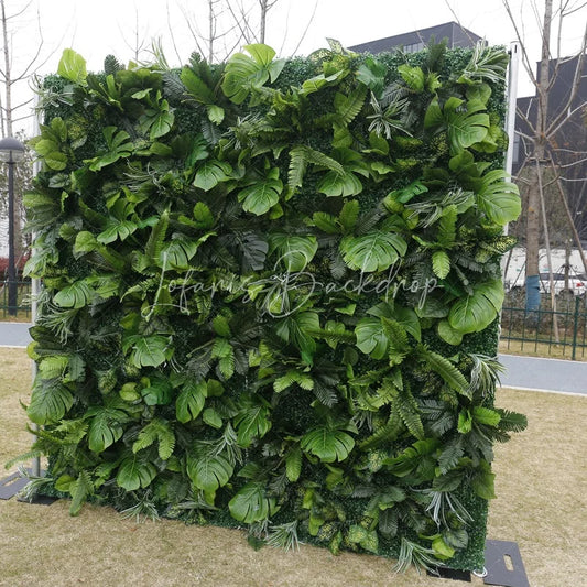 Lofaris Lush Green Artificial Flower Wall with Mixed Tropical Foliage Perfect for Wedding Party and Event Decor