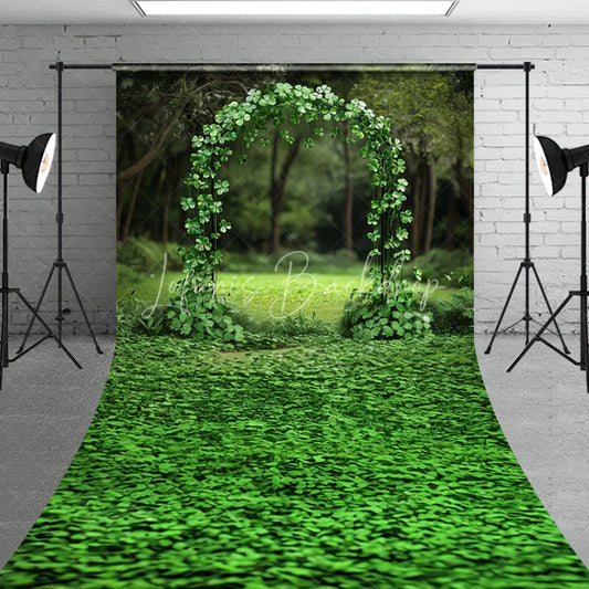 Lofaris Lush Green Clover Archway and Enchanting Forest Sweep Backdrop Ideal for Spring Garden Parties Photoshoots