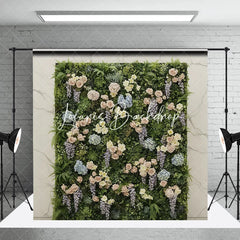 Lofaris Lush Green Foliage Floral Photography Backdrop with Pink Roses Blue Hydrangeas and Purple Wisteria Wedding Party Decor
