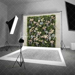 Lofaris Lush Green Foliage Floral Photography Backdrop with Pink Roses Blue Hydrangeas and Purple Wisteria Wedding Party Decor
