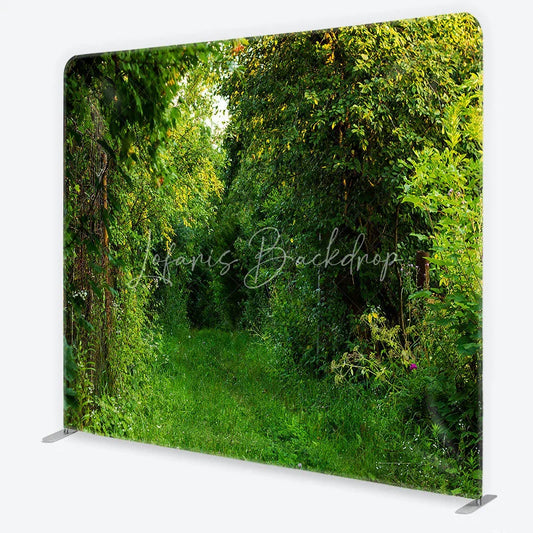 Lofaris Lush Green Forest Path Square Double-Sided Backdrop Natural Foliage and Sunlight for Outdoor Photography