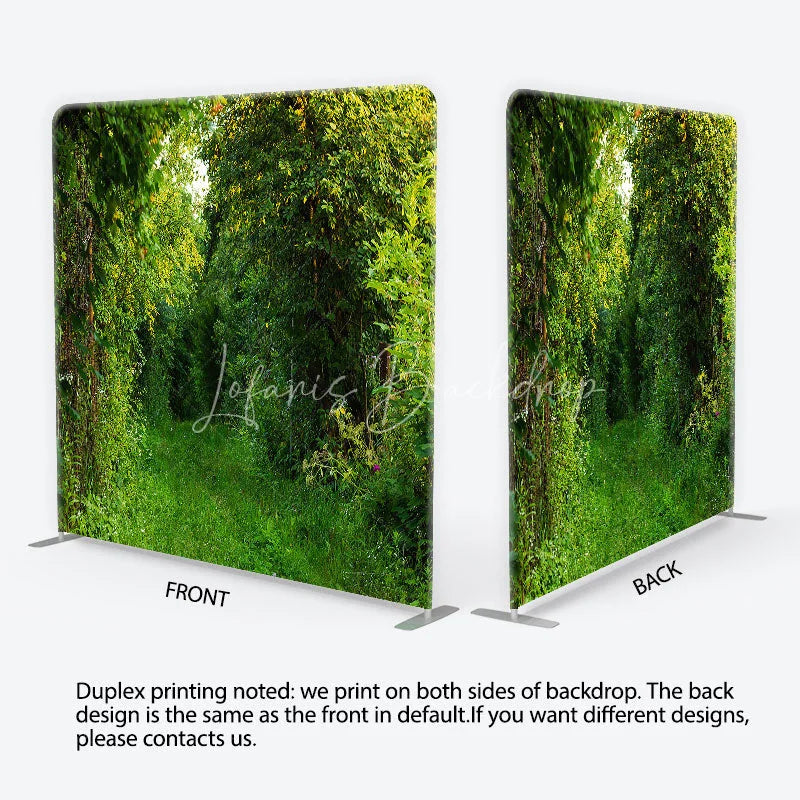 Lofaris Lush Green Forest Path Square Double-Sided Backdrop Natural Foliage and Sunlight for Outdoor Photography