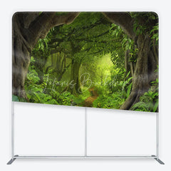 Lofaris Lush Green Jungle Rainforest Square Double-Sided Backdrop Enchanted Forest Path Photography Prop for Kids Party