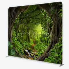 Lofaris Lush Green Jungle Rainforest Square Double-Sided Backdrop Enchanted Forest Path Photography Prop for Kids Party