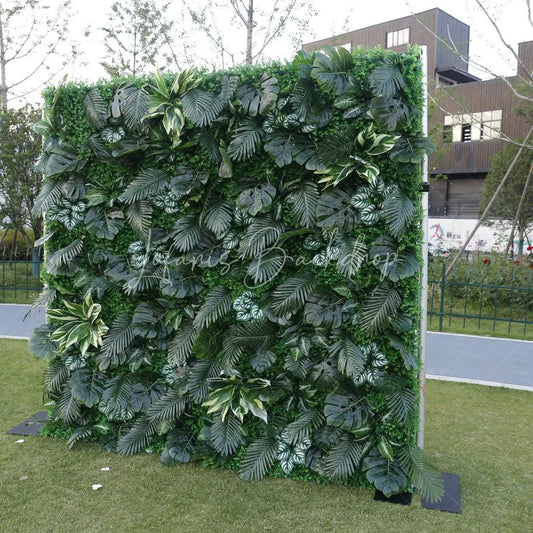 Lofaris Lush Green Tropical Artificial Flower Wall with Diverse Botanical Foliage Event Photo Backdrop Decor
