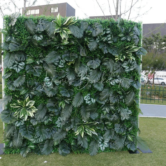 Lofaris Lush Green Tropical Artificial Flower Wall with Diverse Botanical Foliage Event Photo Backdrop Decor