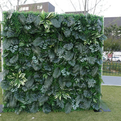 Lofaris Lush Green Tropical Artificial Flower Wall with Diverse Botanical Foliage Event Photo Backdrop Decor