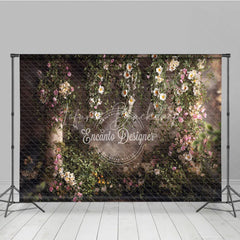 Lofaris Lush Green Vines with White and Pink Flowers Photography Backdrop Rustic Brick Wall Garden Arch Decor