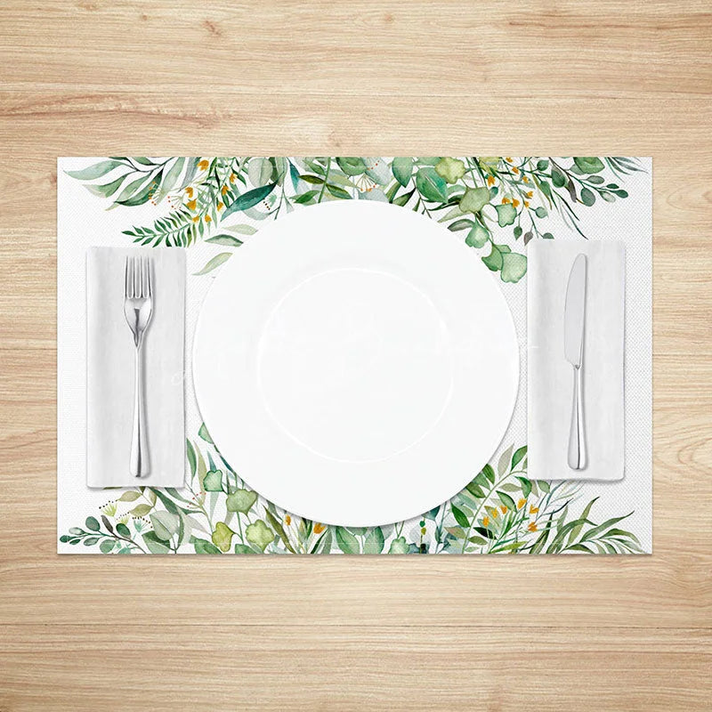 Lofaris Lush Greenery Spring Set of 4 Placemats Green Leaf Border and Beautiful Text Dining Table Mats