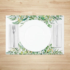 Lofaris Lush Greenery Spring Set of 4 Placemats Green Leaf Border and Beautiful Text Dining Table Mats