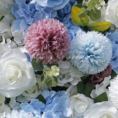 Lofaris Lush Light Blue and White Artificial Flower Wall with Pink Roses Hydrangeas Elegant Event Decor for Parties