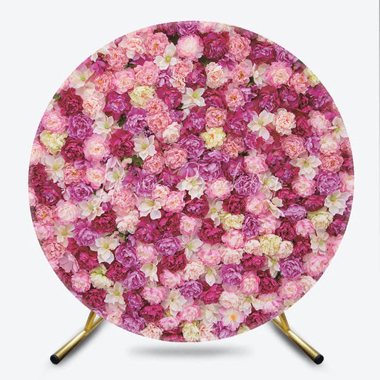 Lofaris Lush Pink and Cream Floral Wall Round Backdrop Elegant Peony Rose Flowers for Wedding Decor