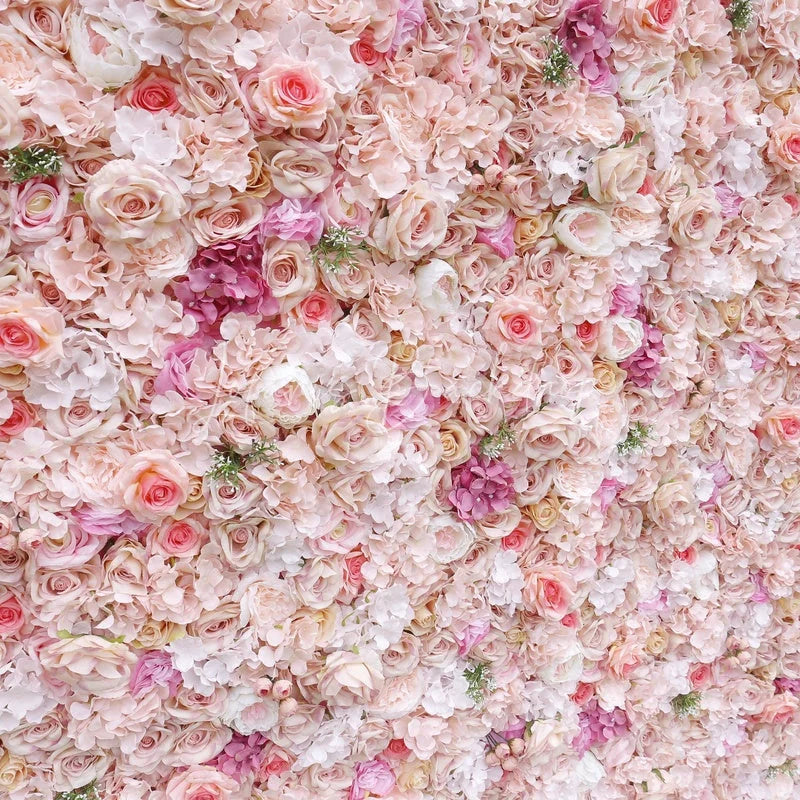Lofaris Lush Pink and Peach Artificial Flower Wall with Cream Roses Elegant Wedding Event Party Decor