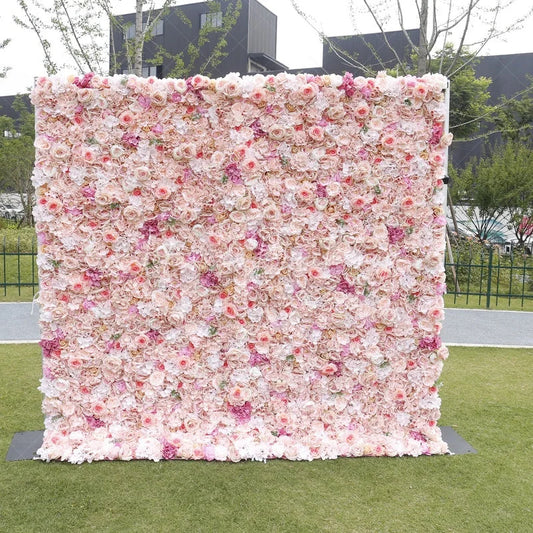 Lofaris Lush Pink and Peach Artificial Flower Wall with Cream Roses Elegant Wedding Event Party Decor
