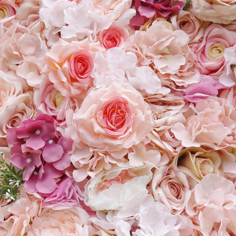 Lofaris Lush Pink and Peach Artificial Flower Wall with Cream Roses Elegant Wedding Event Party Decor