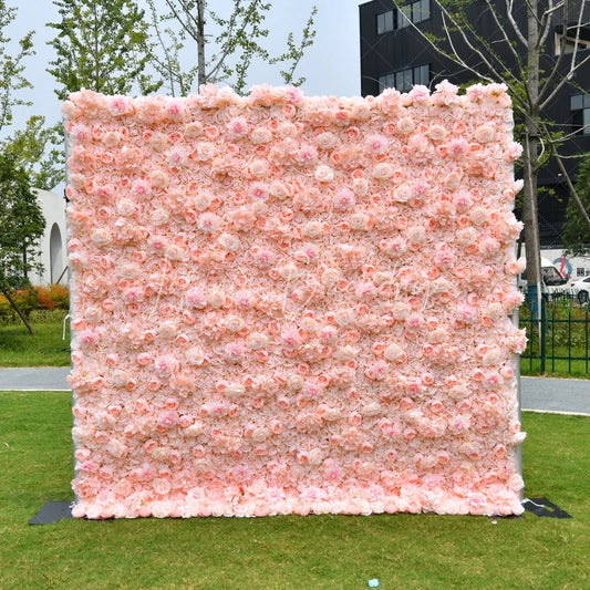 Lofaris Lush Pink and Peach Rose Artificial Flower Wall Elegant Floral Backdrop for Wedding Party Event Decor