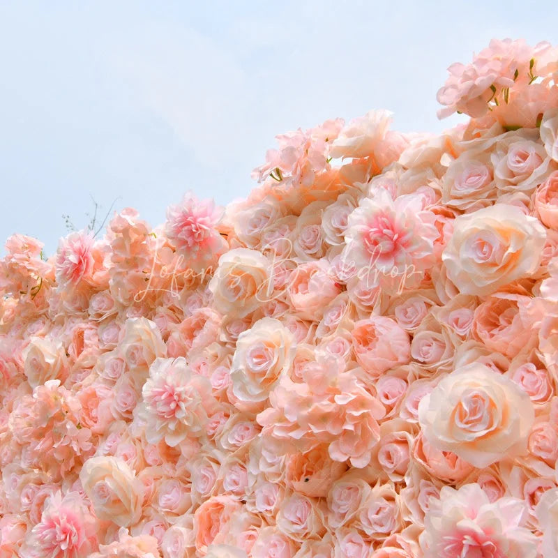 Lofaris Lush Pink and Peach Rose Artificial Flower Wall Elegant Floral Backdrop for Wedding Party Event Decor