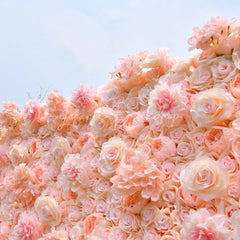 Lofaris Lush Pink and Peach Rose Artificial Flower Wall Elegant Floral Backdrop for Wedding Party Event Decor