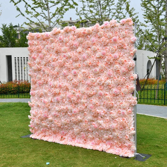 Lofaris Lush Pink and Peach Rose Artificial Flower Wall Elegant Floral Backdrop for Wedding Party Event Decor