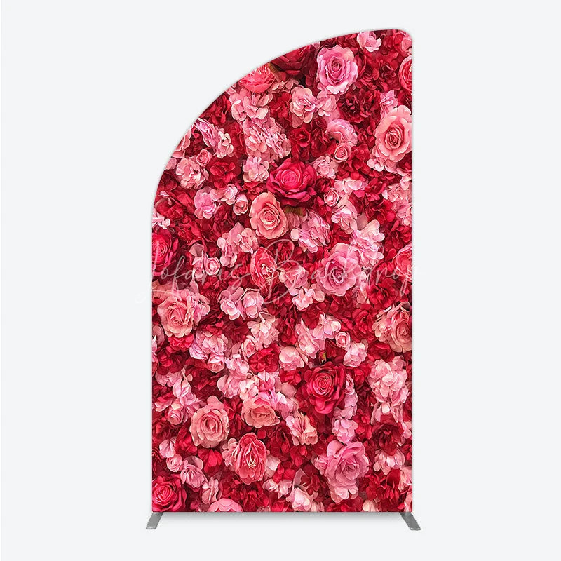 Lofaris Lush Pink and Red Rose Floral Wall Half Moon Arch Backdrop Elegant Wedding Party Decor
