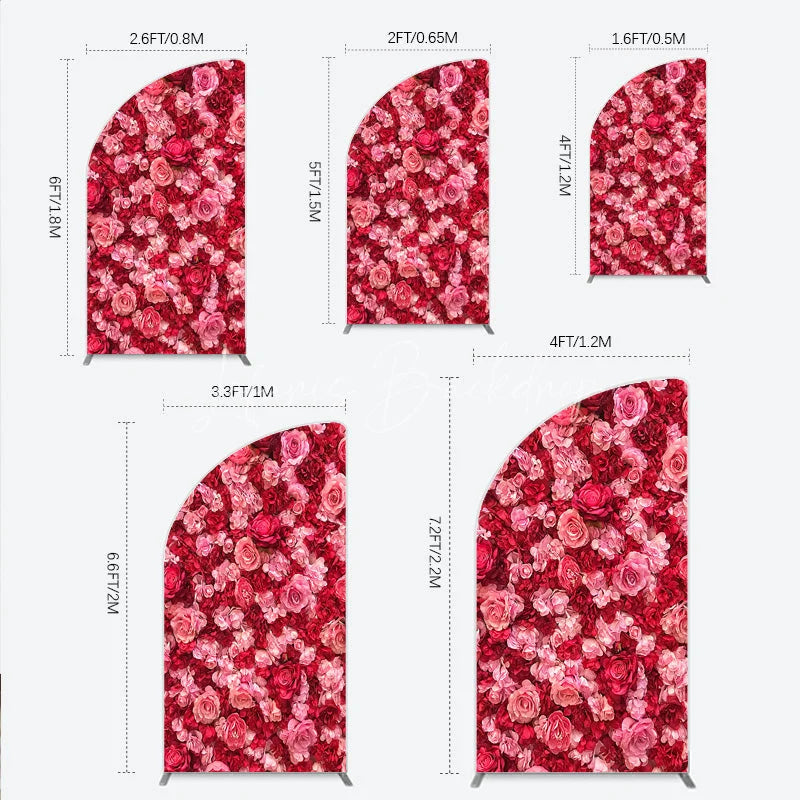 Lofaris Lush Pink and Red Rose Floral Wall Half Moon Arch Backdrop Elegant Wedding Party Decor