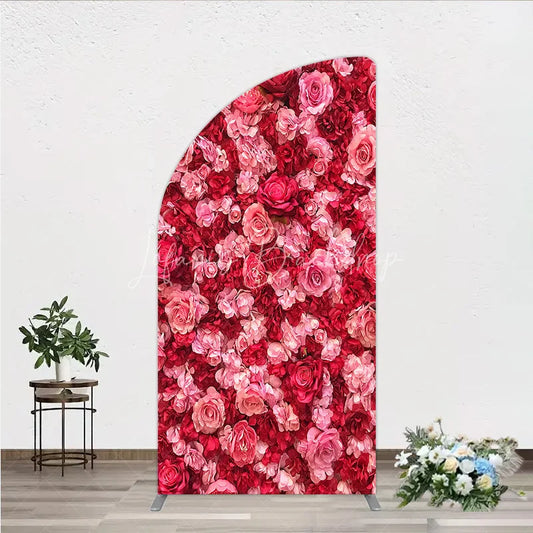 Lofaris Lush Pink and Red Rose Floral Wall Half Moon Arch Backdrop Elegant Wedding Party Decor