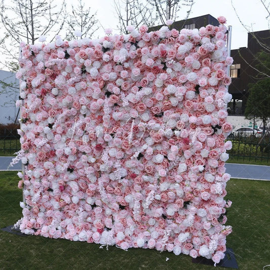 Lofaris Lush Pink and White Rose Artificial Flower Wall Backdrop Elegant Romantic Wedding Event Party Decor