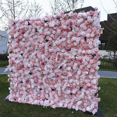 Lofaris Lush Pink and White Rose Artificial Flower Wall Backdrop Elegant Romantic Wedding Event Party Decor