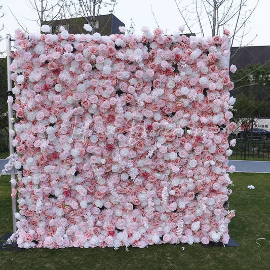 Lofaris Lush Pink and White Rose Artificial Flower Wall Backdrop Elegant Romantic Wedding Event Party Decor