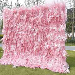 Lofaris Lush Pink Artificial Flower Wall with Bamboo Leaf Design Elegant Wedding and Party Event Decor