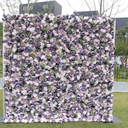 Lofaris Lush Purple White and Pink Rose Artificial Flower Wall Elegant Floral Backdrop for Wedding Event Decor