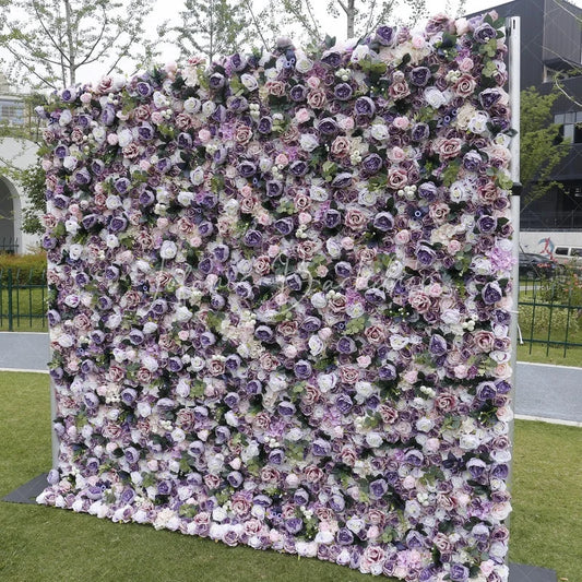 Lofaris Lush Purple White and Pink Rose Artificial Flower Wall Elegant Floral Backdrop for Wedding Event Decor