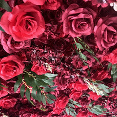 Lofaris Lush Red Rose Artificial Flower Wall with Green Leaves Elegant Romantic Wedding and Party Backdrop Decor
