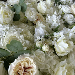 Lofaris Lush White and Cream Rose Artificial Flower Wall Elegant Floral Backdrop for Wedding Event Decor