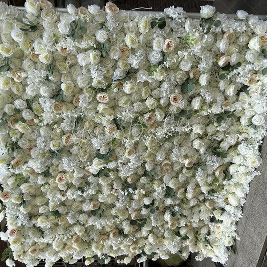 Lofaris Lush White and Cream Rose Artificial Flower Wall Elegant Floral Backdrop for Wedding Event Decor