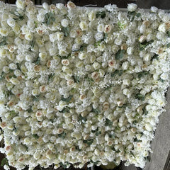 Lofaris Lush White and Cream Rose Artificial Flower Wall Elegant Floral Backdrop for Wedding Event Decor