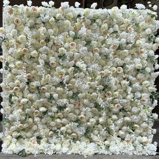 Lofaris Lush White and Cream Rose Artificial Flower Wall Elegant Floral Backdrop for Wedding Event Decor
