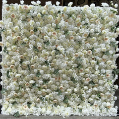 Lofaris Lush White and Cream Rose Artificial Flower Wall Elegant Floral Backdrop for Wedding Event Decor