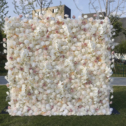 Lofaris Lush White and Pink Artificial Flower Wall Elegant Roses Orchids Backdrop for Wedding Party Decor