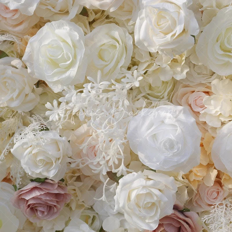 Lofaris Lush White and Pink Artificial Flower Wall Elegant Roses Orchids Backdrop for Wedding Party Decor