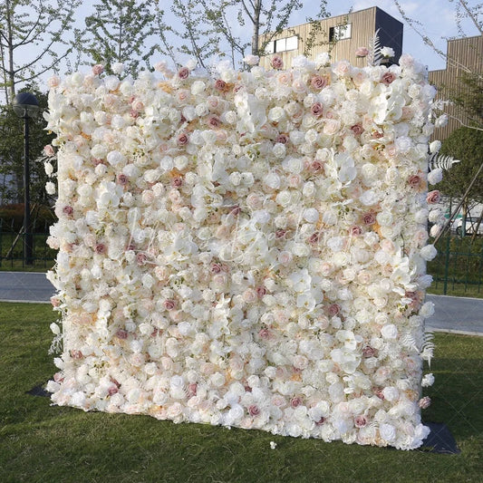 Lofaris Lush White and Pink Artificial Flower Wall Elegant Roses Orchids Backdrop for Wedding Party Decor